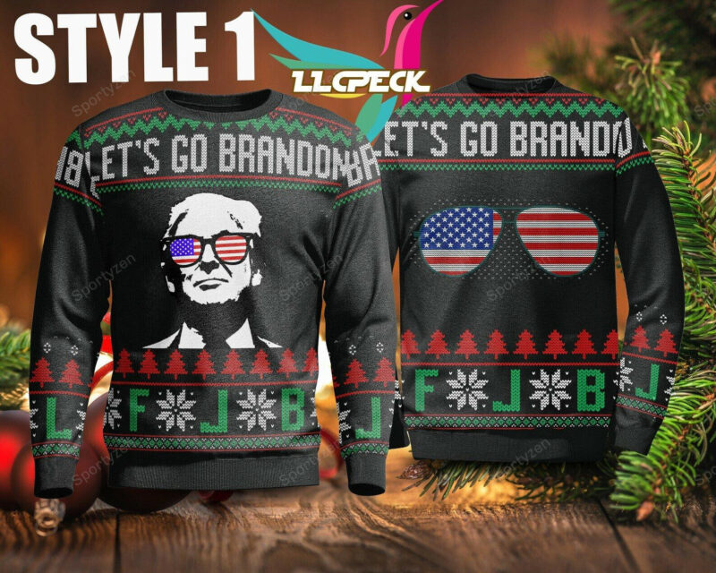 Let's Go Brandon Trump FJB Sunglasses Christmas Sweater - Unisex Funny Winter Holiday Ugly Christmas Sweater