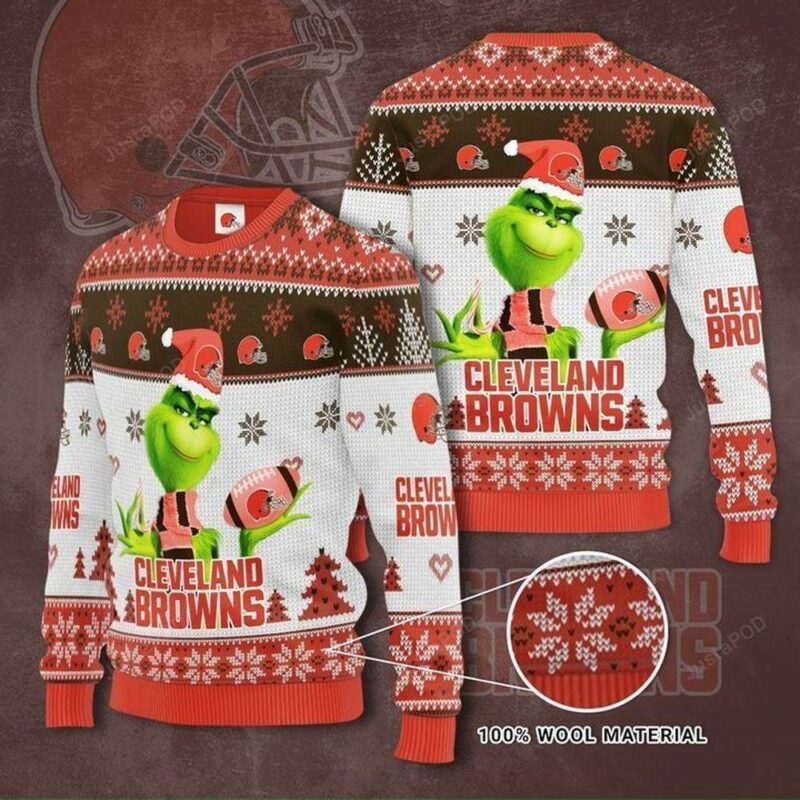 Grinch Santa Cleveland Browns Christmas Awesome Ugly Sweater - Narides