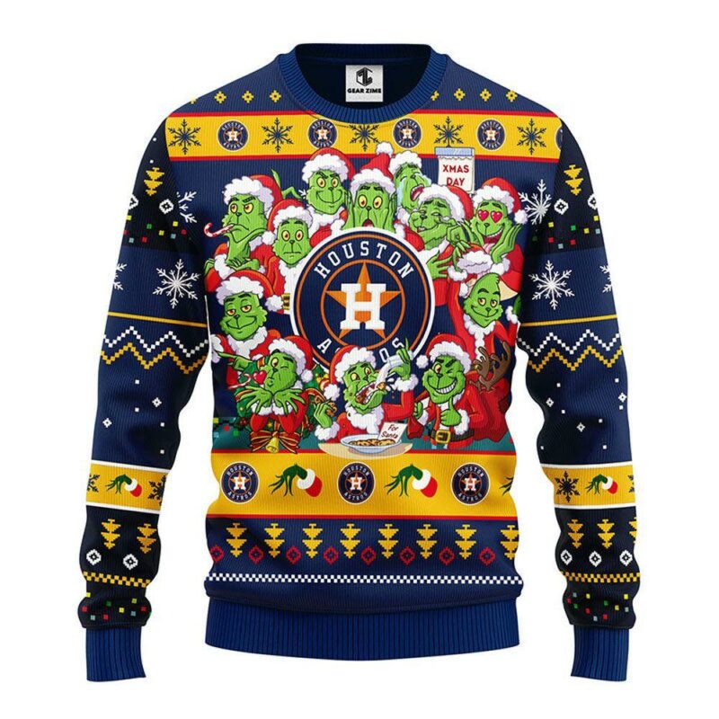 Houston Astros 12 Grinch Xmas Day Party Ideas Christmas Jumper Awesome Ugly Sweater - Narides