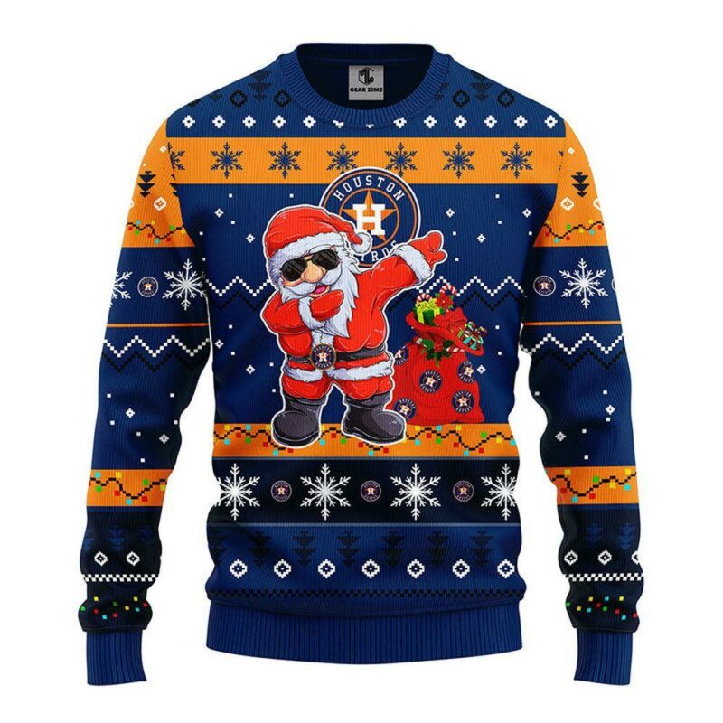 Houston Astros Dabbing Santa Claus Party Ideas Christmas Jumper Ugly Sweater - Narides