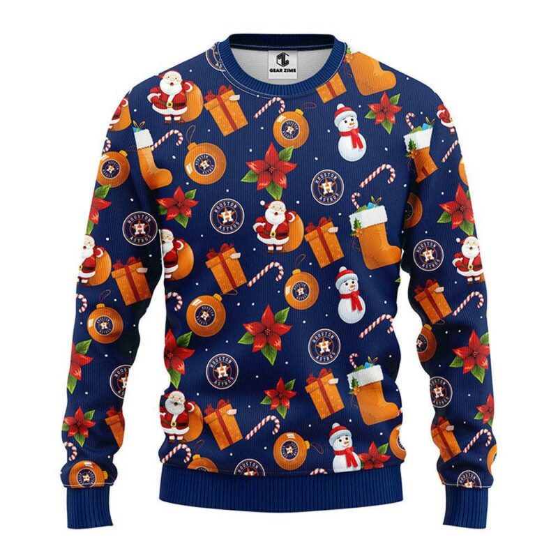 Houston Astros Santa Claus Snowman Party Ideas Christmas Jumper Awesome Ugly Sweater - Narides