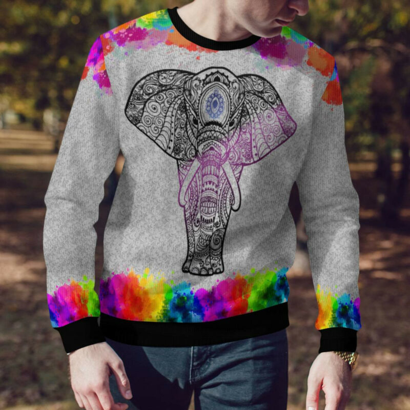 Elephant Mandala Color Ugly Christmas Sweater