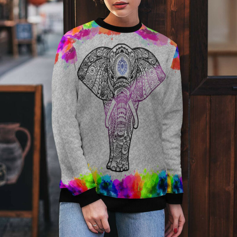 Elephant Mandala Color Ugly Christmas Sweater