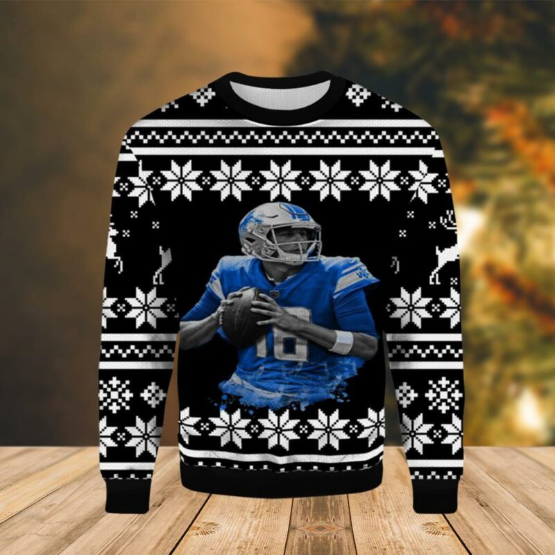 Jared Goff Detroit Lions Christmas Awesome Ugly Sweater - Narides