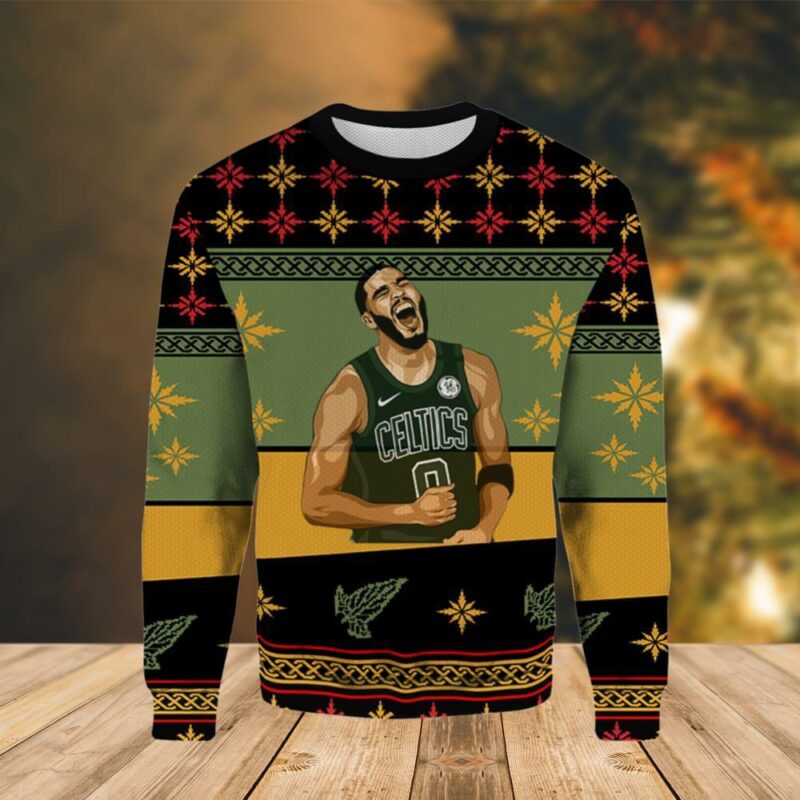 Jayson Tatum Art Celtics Christmas Ugly Sweater - Narides