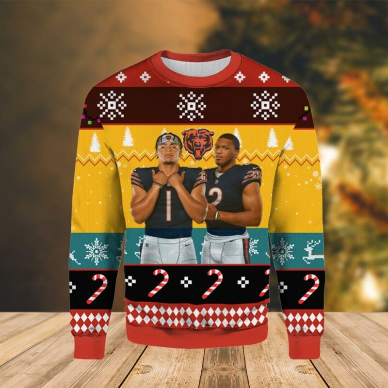 Justin Fields And Dj Moore Chicago Bears Ugly Sweater - Narides