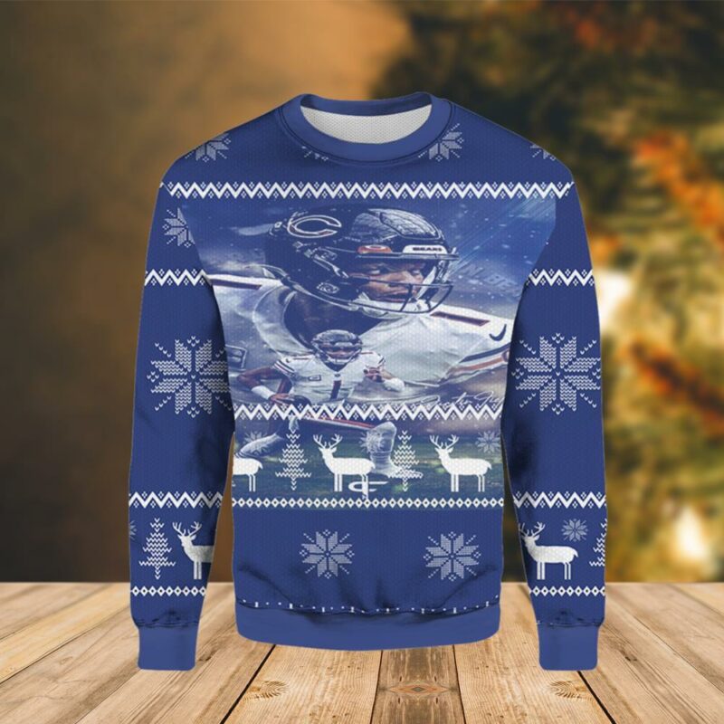 Justin Fields Chicago Bears Christmas Awesome Ugly Sweater - Narides