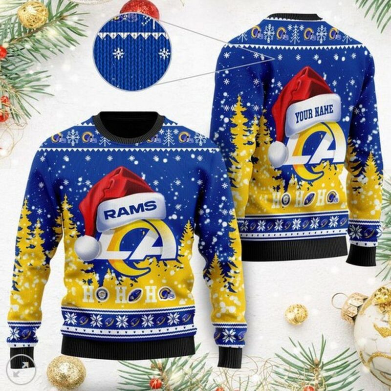 Los Angeles Rams Symbol Wearing Santa Claus Hat Ho Ho Ho Christmas Limited Ugly Sweater - Narides