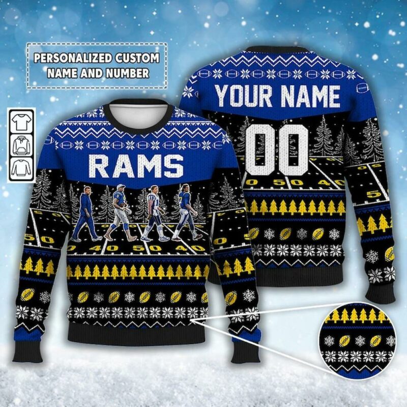 Los Angeles Rams Walking Abbey Road Christmas Ugly Sweater - Narides