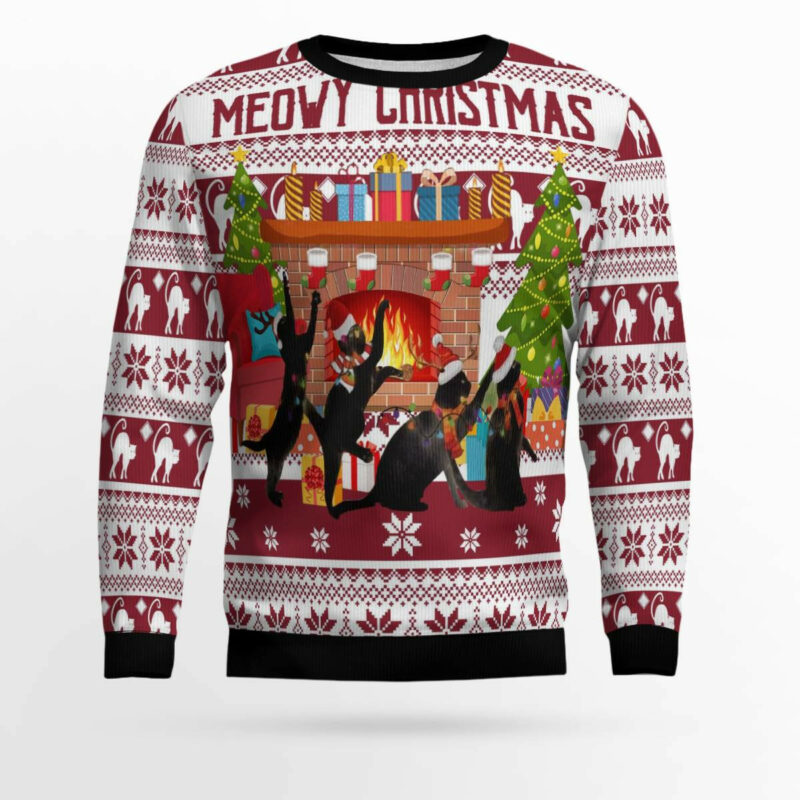 Black Cat Christmas Dancing Ugly Christmas Sweater