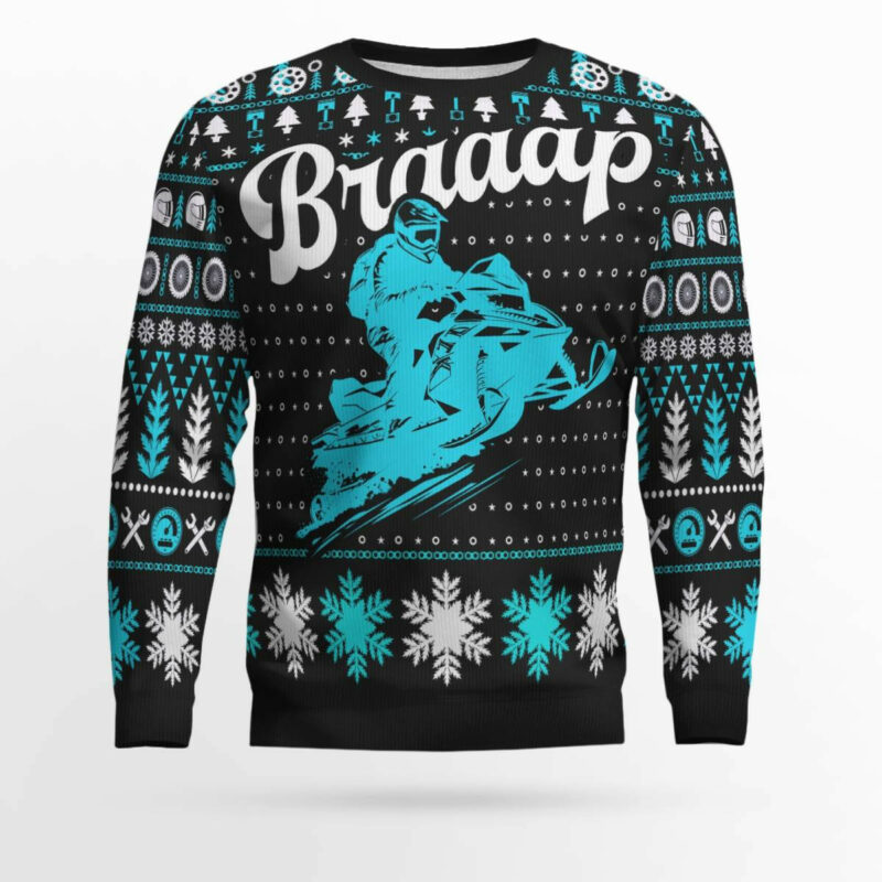 Braaap Snowmobile Ugly Christmas Sweater (Blue Version)