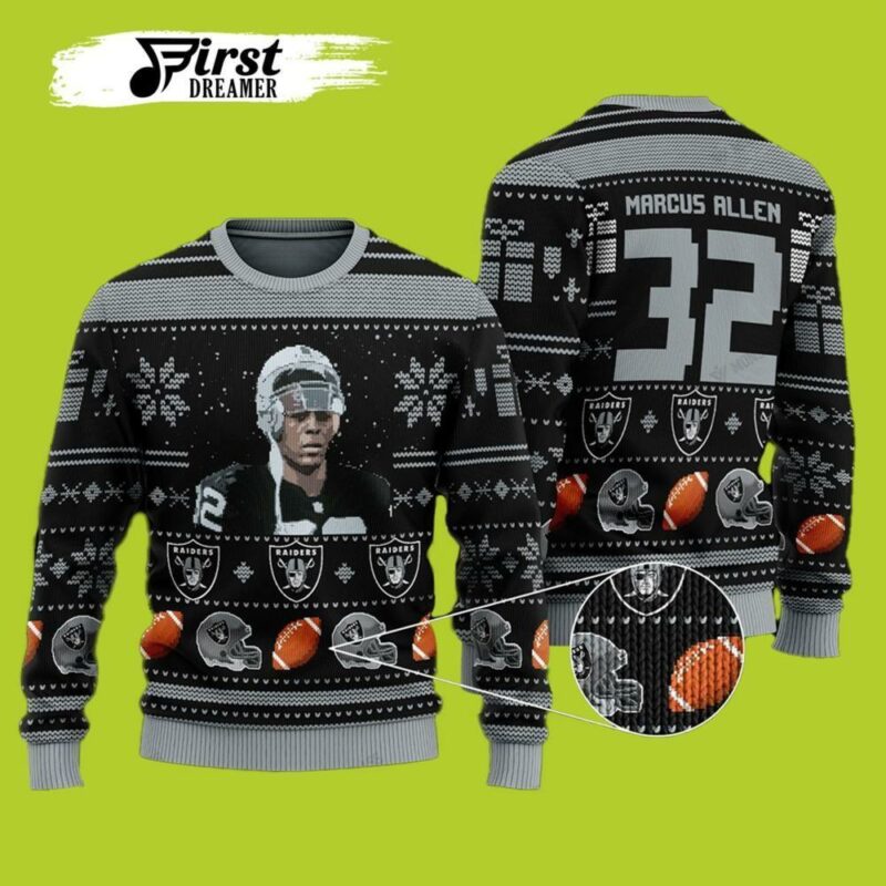 Marcus Lemarr Allen 32 Nfl Raiders Christmas Limited Ugly Sweater - Narides