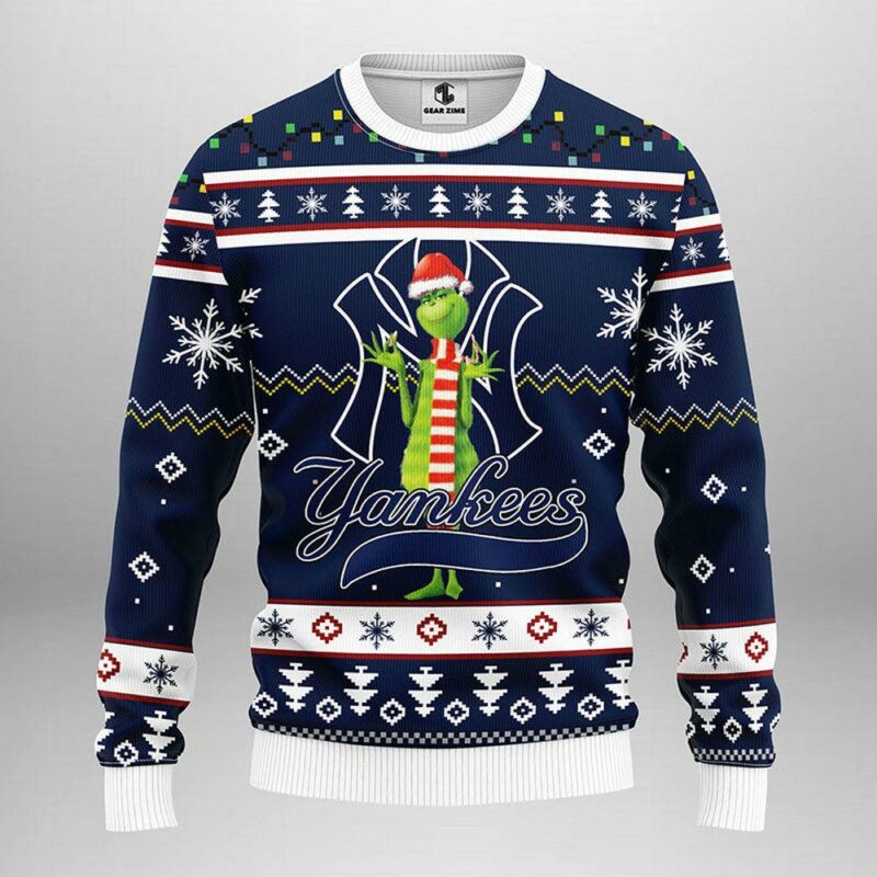 New York Yankees Funny Grinch Party Ideas Christmas Jumper Awesome Ugly Sweater - Narides