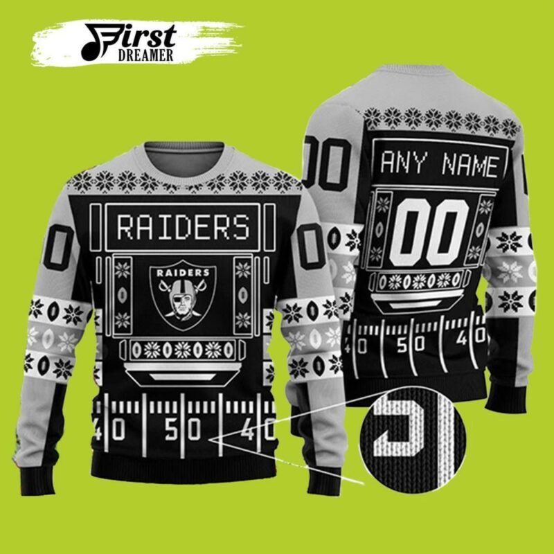 Nfl Las Vegas Raiders Playing Field Raiders Christmas Ugly Sweater - Narides