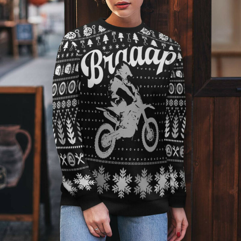 Braaap Moto Ugly Christmas Sweater (Grey Version)