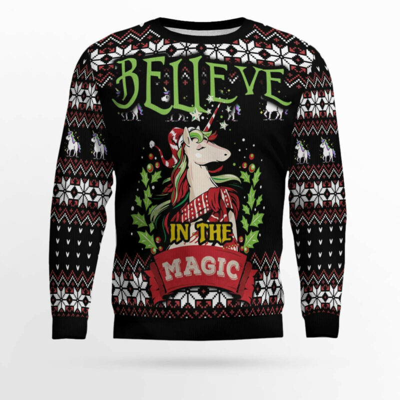 Unicorn Believe In The Magic Ugly Christmas Sweater