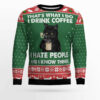 Black Cat Drink Coffee Ugly Christmas Sweater