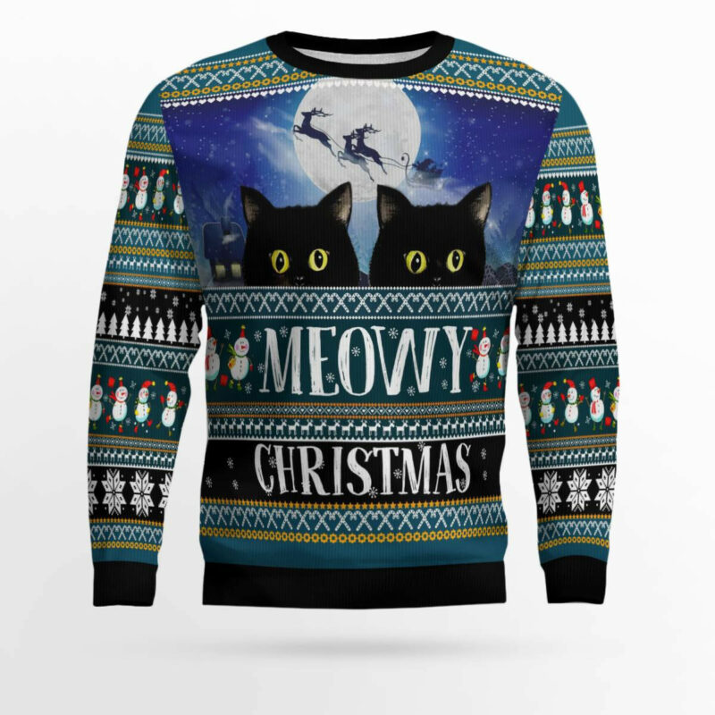 Black Cat Meowy Christmas Ugly Christmas Sweater