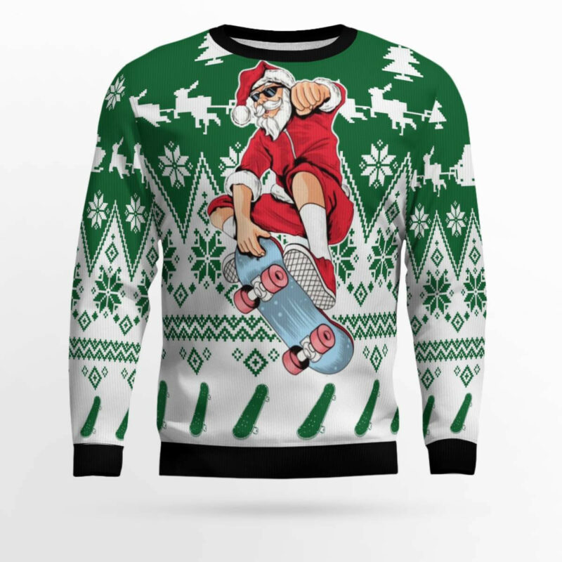 Santa Claus Skateboarding Ugly Christmas Sweater