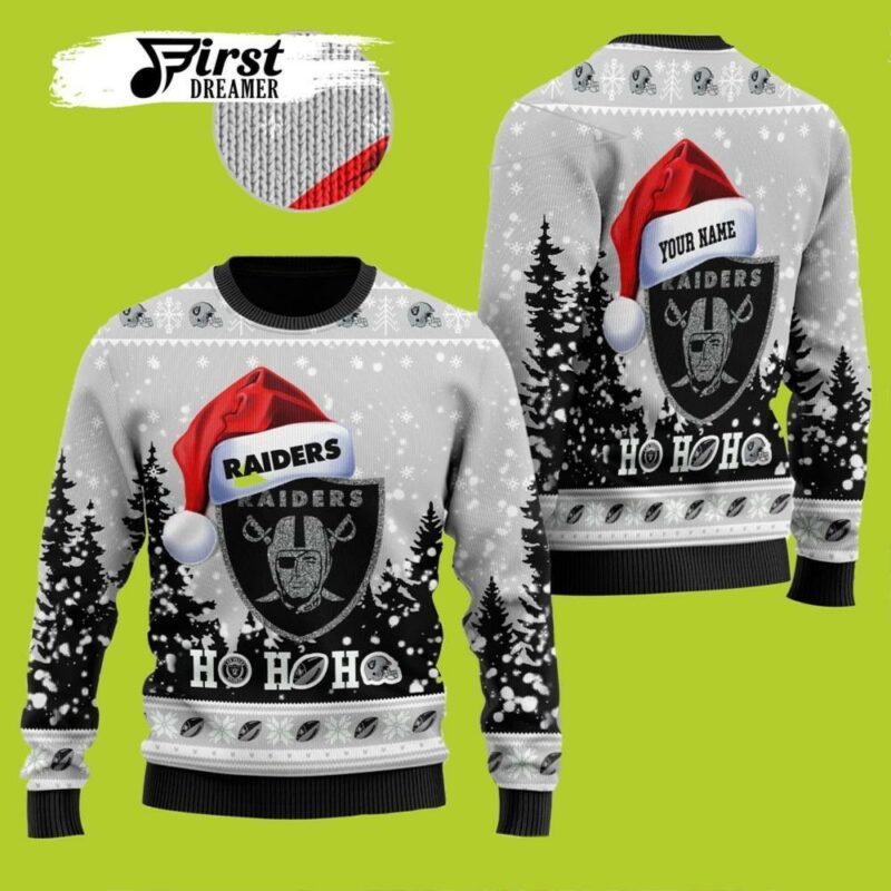 Personalized Las Vegas Raiders Symbol Wearing Santa Claus Hat Ho Ho Ho Raiders Christmas Awesome Ugly Sweater - Narides