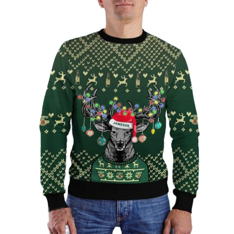 Personalized Reindeer Jameson Whiskey Christmas Ugly Sweater