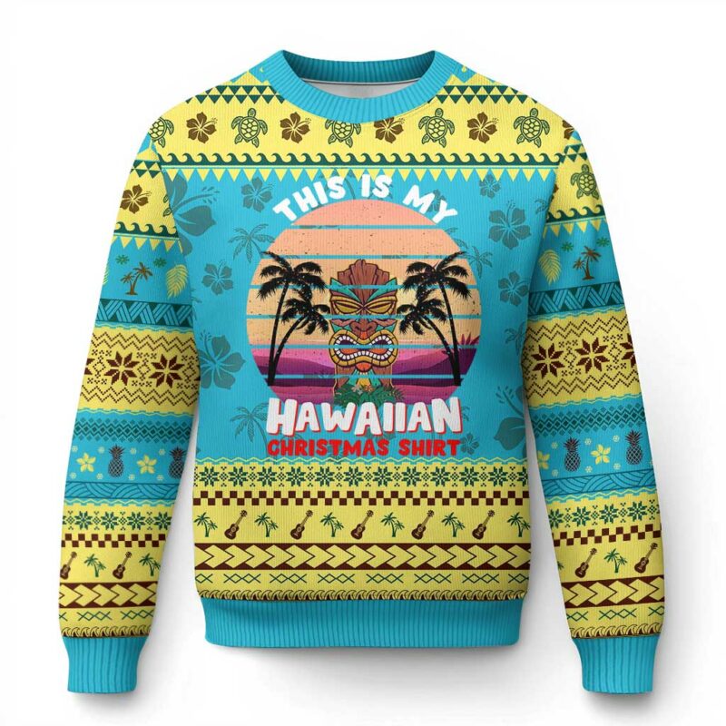 Xmas in Hawaii Ugly Christmas Sweater This Is My Hawaiian Tiki Retro Tropical Vibe TS02