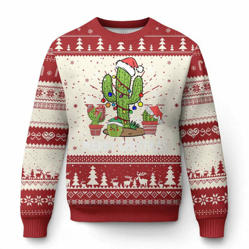 Merry Xmas In Arizona US State Funny Saguaro Cactus Christmas Tree Ugly Christmas Sweater TS02