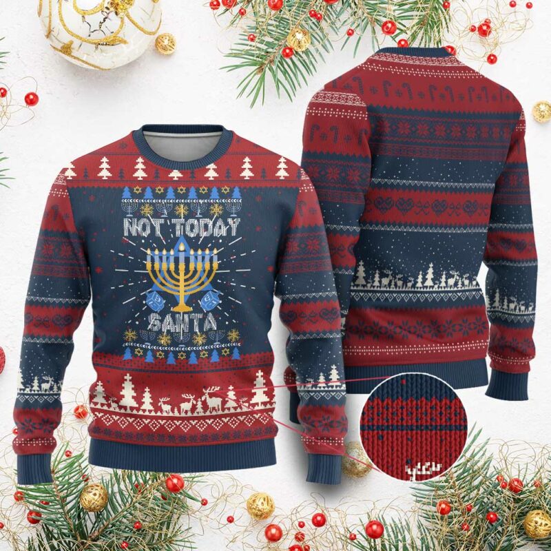 Ugly Sweater Hanukkah Ugly Christmas Sweater Not Today Santa Chanukah Jewish Festival Jew TS02