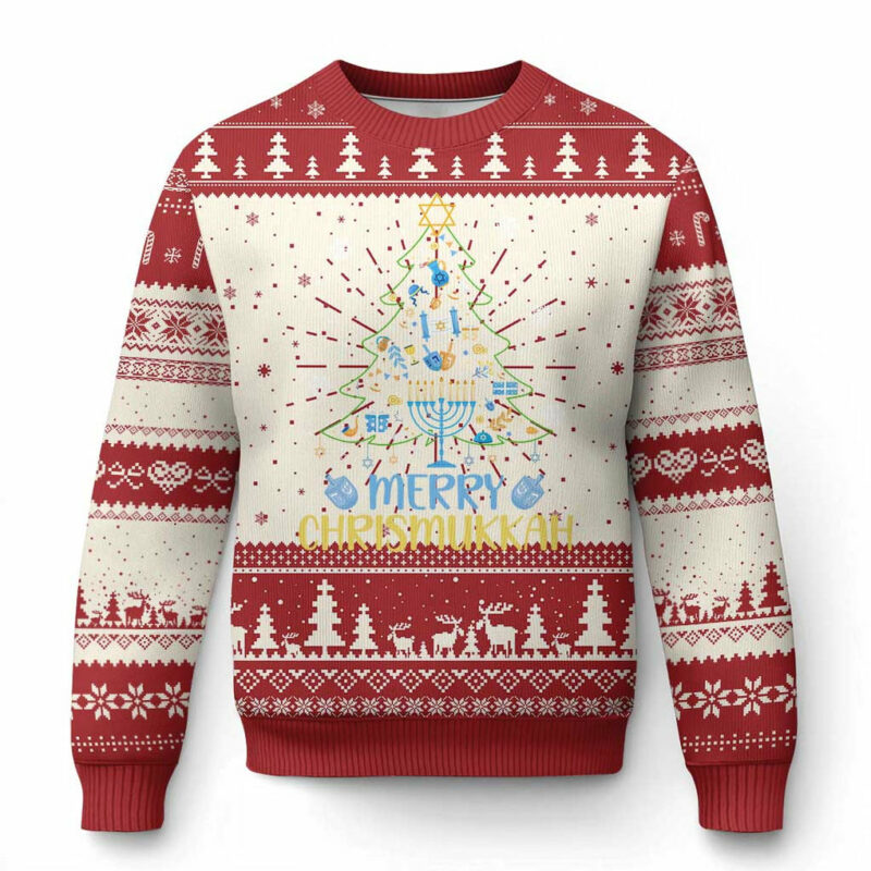 Christmas Hanukkah Ugly Christmas Sweater Merry Christmukkah Jewish Christmas Tree Chanukah TS02