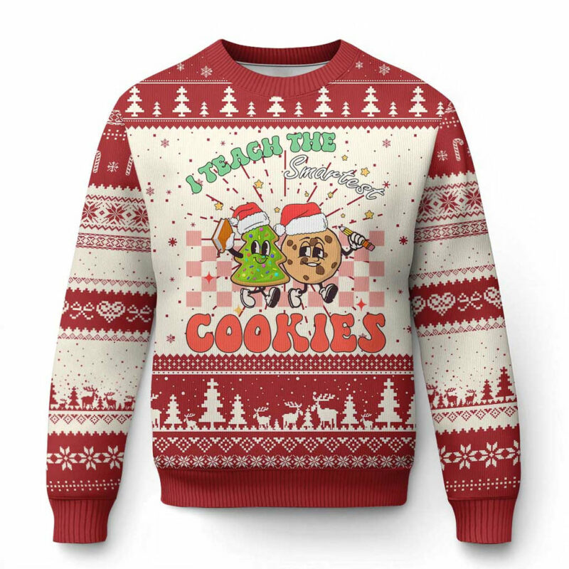 Teacher Christmas Ugly Christmas Sweater I Teach The Smartest Cookies Retro Groovy Xmas Cookies TS02