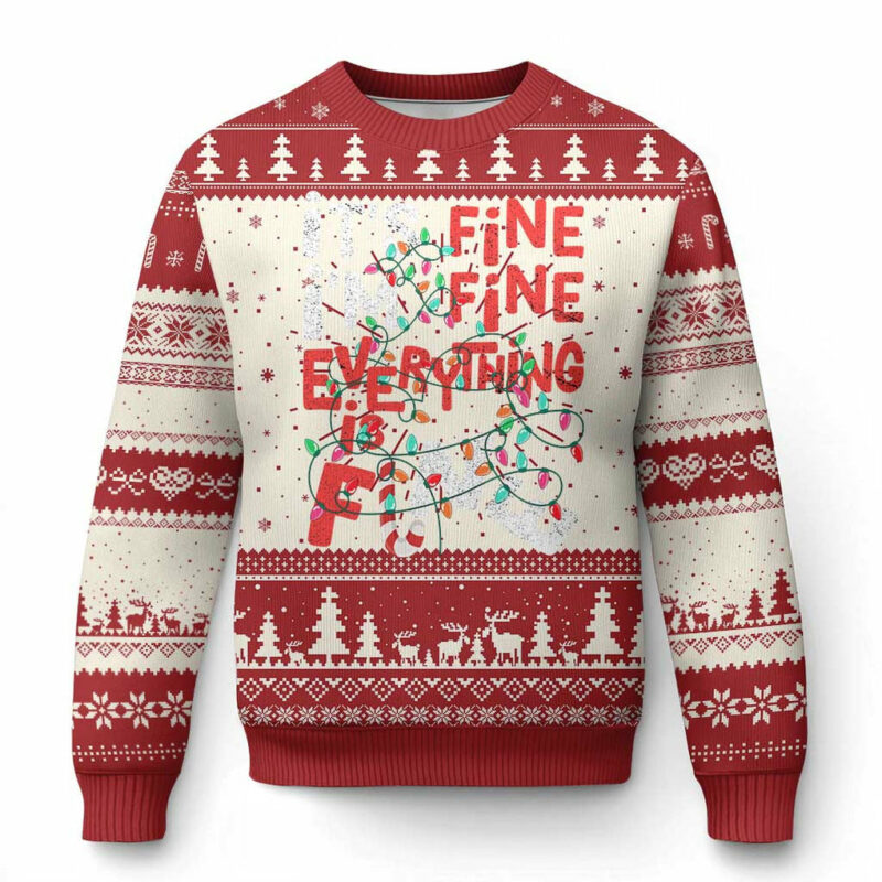 Funny Christmas Ugly Christmas Sweater It's Fine I'm Fine Everthing Is Fine Xmas Lights TS02