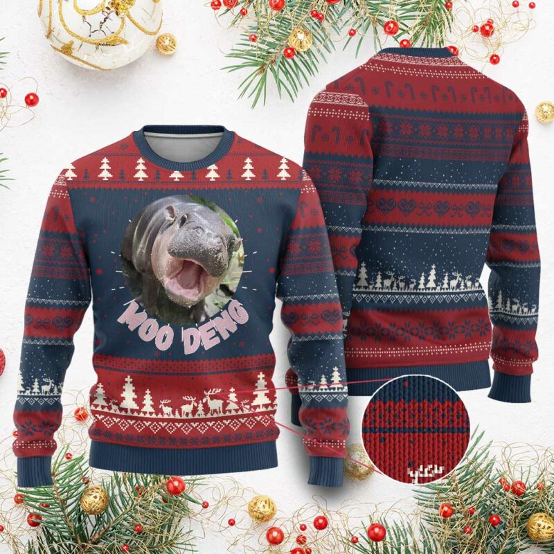 Baby Hippo Moo Deng Ugly Christmas Sweater Cute Pygmy Hippopotamus Bouncy Pig TS02