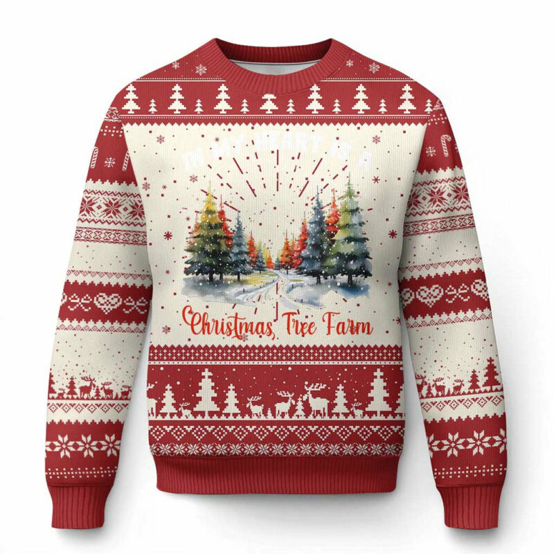 Funny Christmas Ugly Christmas Sweater In My Heart Is A Xmas Tree Farm Retro Vintage Clothing TS02