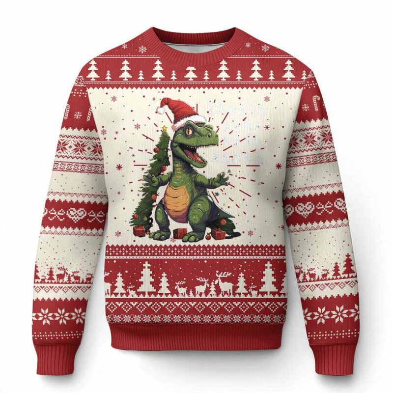 Dinosaur Christmas Ugly Christmas Sweater Fa Ra Ra Ra Rawr Xmas Tree Santa Rex Lover TS02