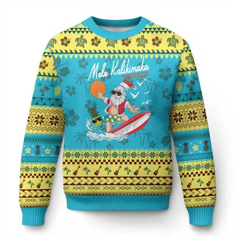 Xmas In Hawaii Ugly Christmas Sweater Mele Kalikimaka Surfing Santa Vintage Hawaiian Christmas TS09