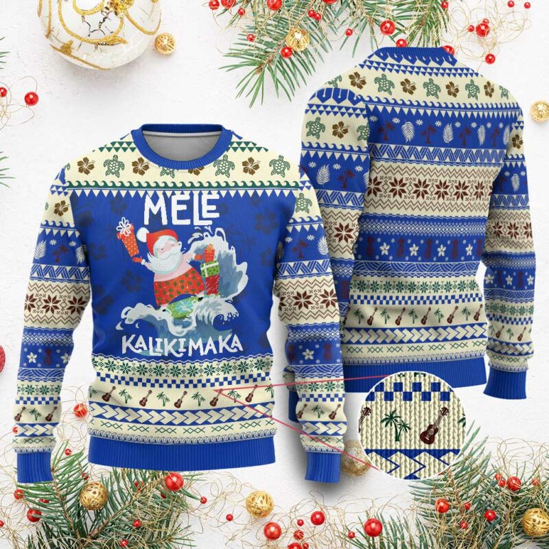 Mele Kalikimaka Ugly Christmas Sweater Surfing Cute Santa Hawaiian Christmas TS09