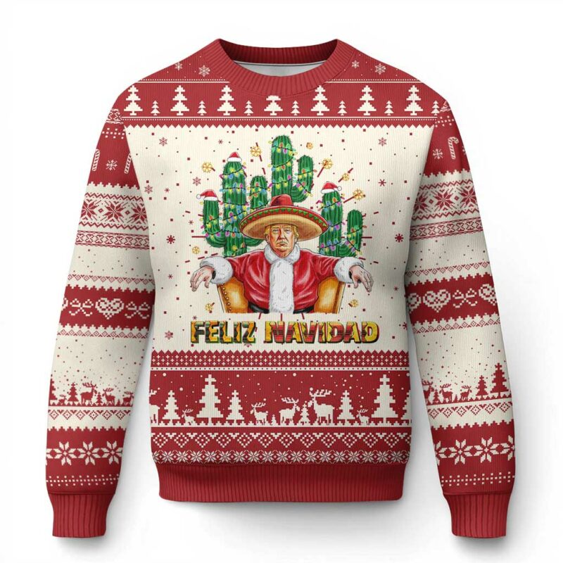 Funny Mexico Xmas Trump Ugly Christmas Sweater Feliz Navidad Trump Santa TS09