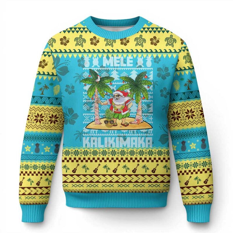 Xmas In Hawaii Ugly Christmas Sweater Mele Kalikimaka Santa Hawaiian Christmas Hula Dance TS09