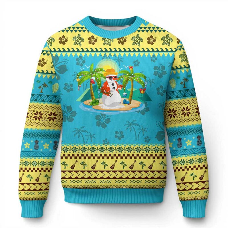 Xmas In Hawaii Ugly Christmas Sweater Hawaiian Snowman Xmas Palm Tree At The Beach TS09