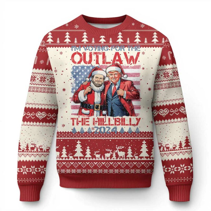 Xmas Trump Vance 2024 Ugly Christmas Sweater I Voting For The Outlaw and The Hillbilly TS09