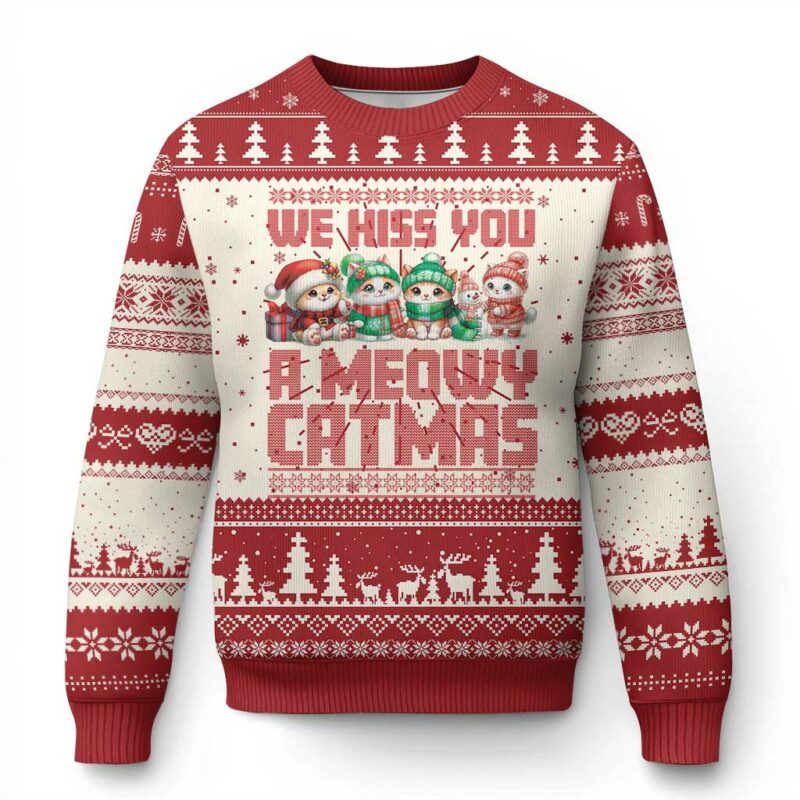 Xmas Cat Ugly Christmas Sweater We Hiss You A Meowy Catmas TS09