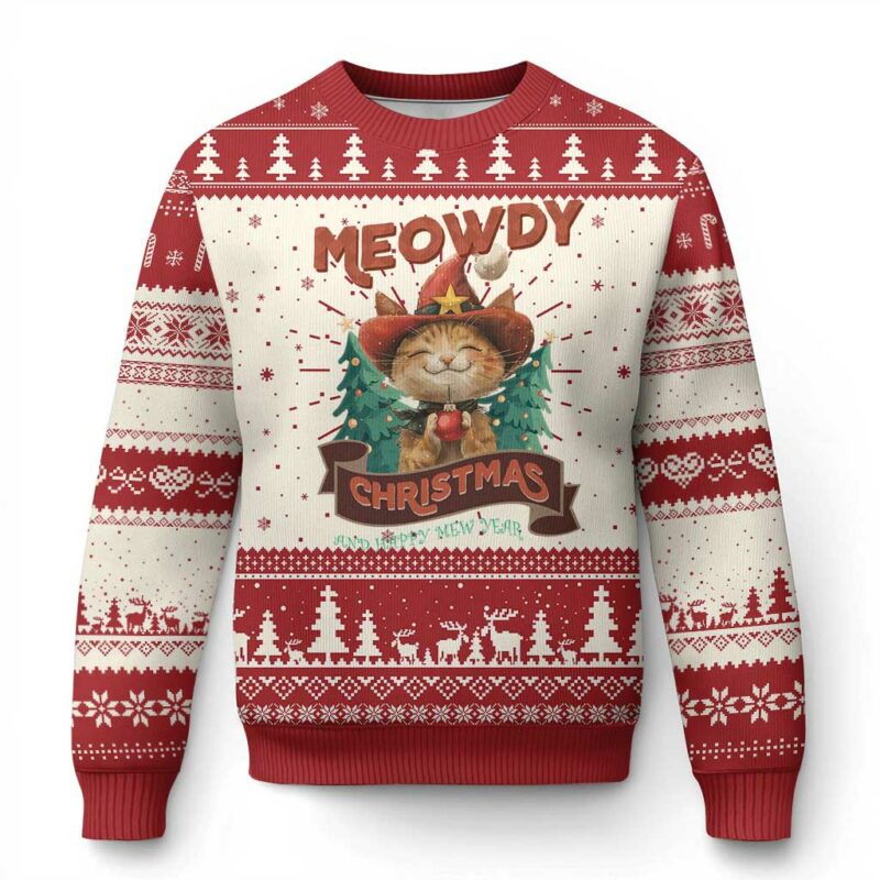 Xmas Cowboy Cat Ugly Christmas Sweater Meowdy Christmas And Happy Mew Year TS09