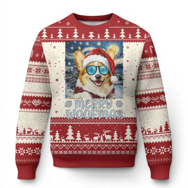 Funny Xmas Corgi Ugly Christmas Sweater Merry Woofmas Christmas Starry Night Dog Lover TS09