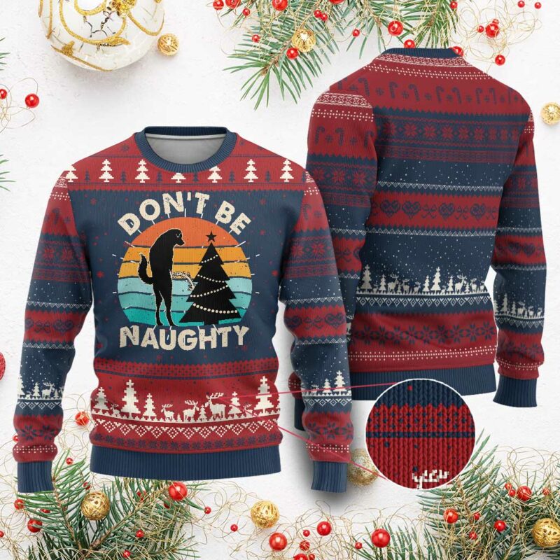 Funny Xmas Ugly Christmas Sweater Don't Be Naughty Dog Peeing Christmas Tree TS09