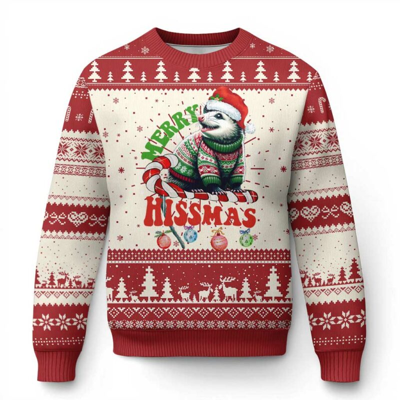 Funny Xmas Opossum Ugly Christmas Sweater Merry Hissmass TS09