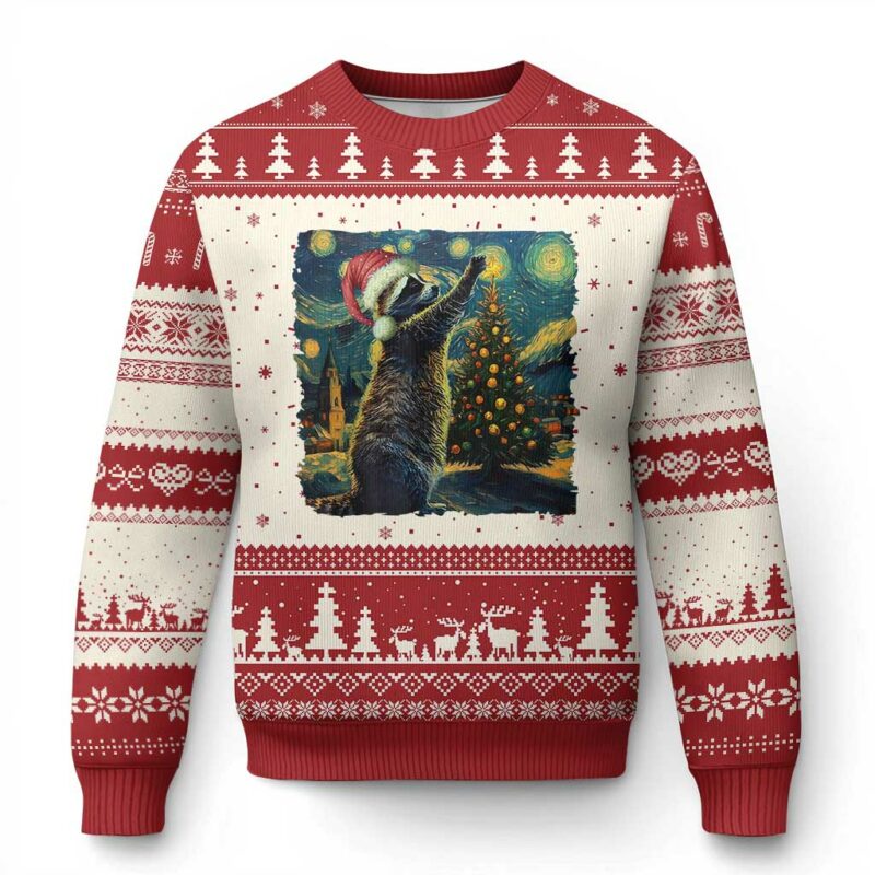 Christmas Starry Night Raccoon Ugly Christmas Sweater TS09