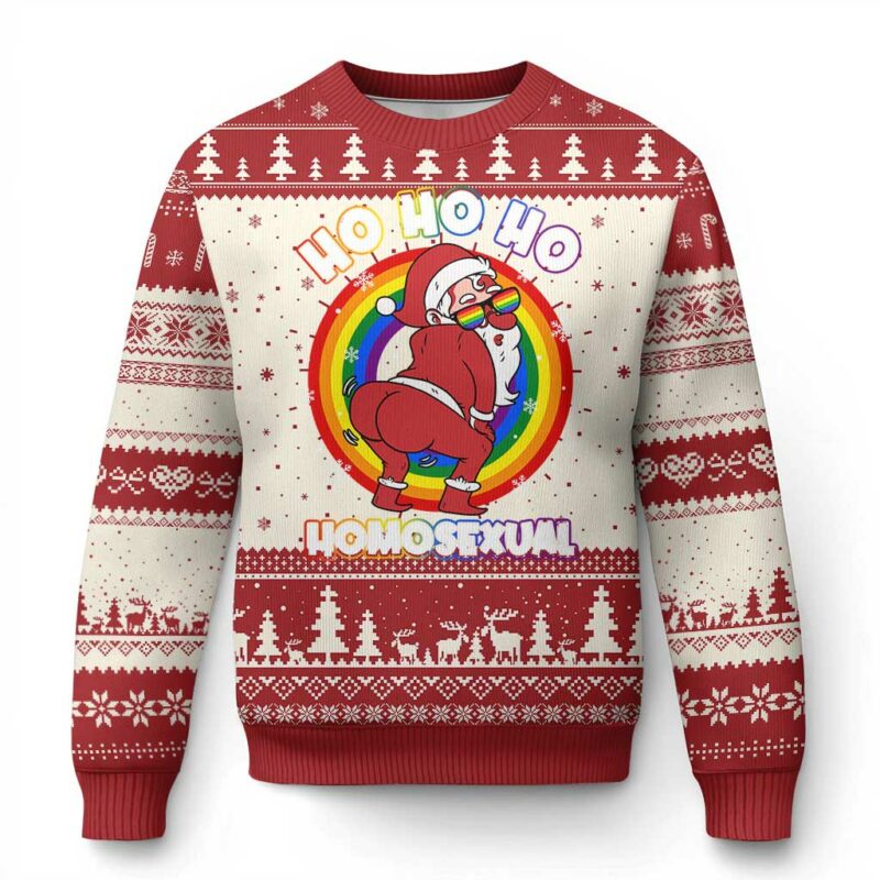 Funny Xmas LGBT Ugly Christmas Sweater Santa Ho Ho Ho Homosexual TS09