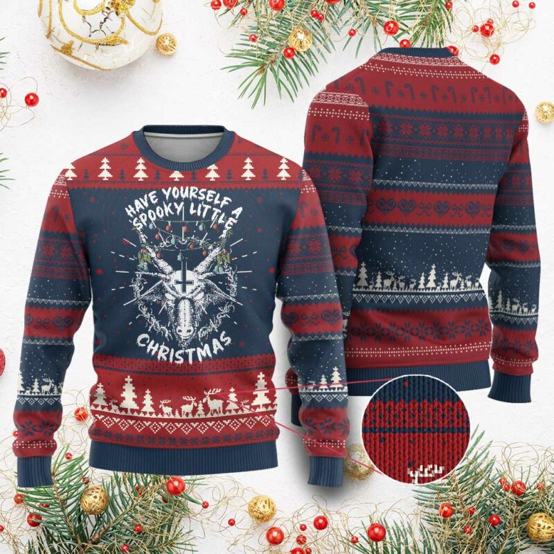 Gothic Xmas Ugly Christmas Sweater Have Yourself A Scary Little Christmas Satan Pentagram TS09