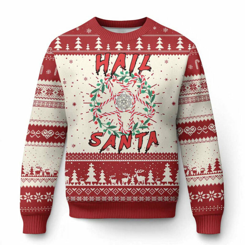 Hail Santa Ugly Christmas Sweater Candy Pentagram Xmas Devil TS09