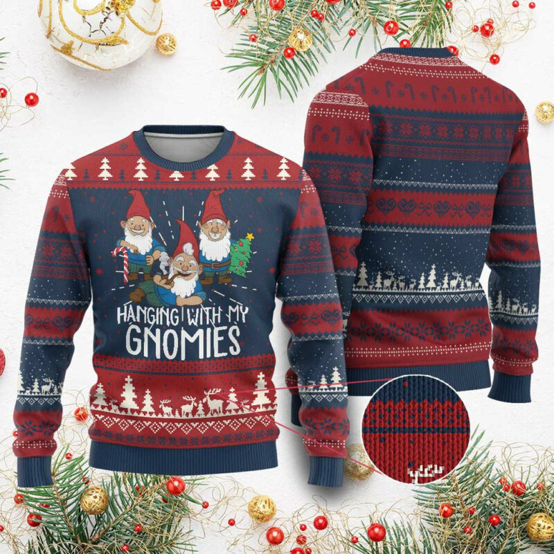 Funny Xmas Garden Ugly Christmas Sweater Hanging With My Gnomies TS09